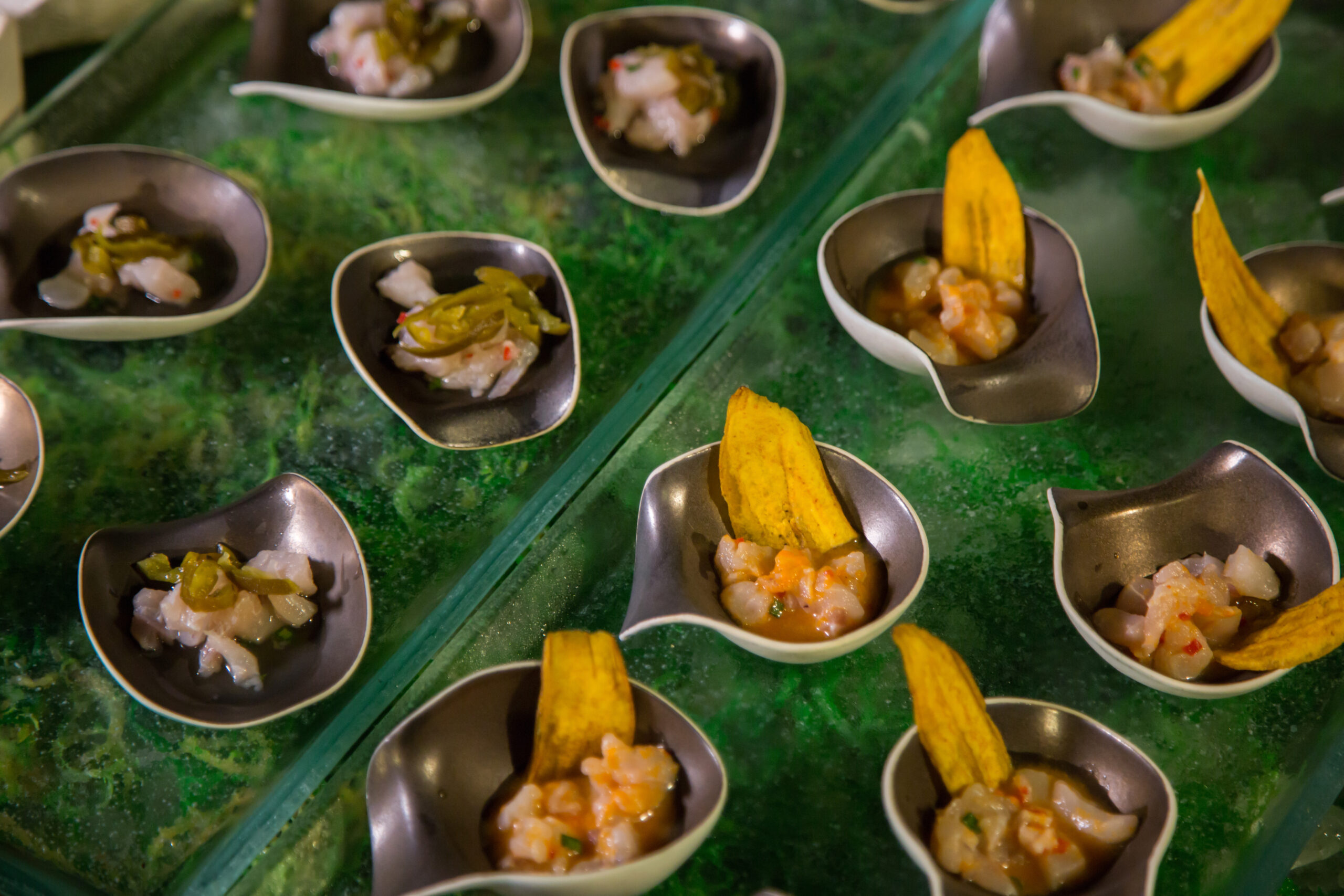 Snacks and butes. Seviche in buffet dining